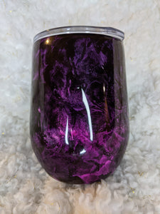Purple/Black Alcohol Ink 12oz Wine Tumbler with lid