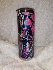 Pink camouflage/blue opaque glitter 20oz Tumbler