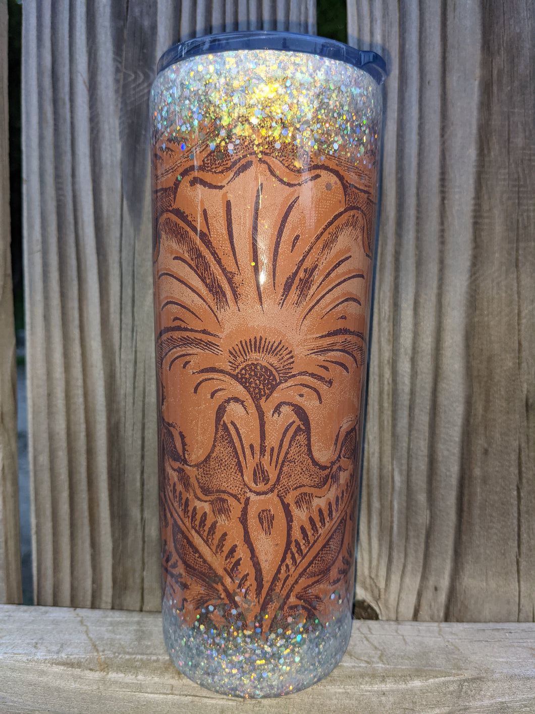 Tooled Leather/Glitter Ombre 20oz Tumbler