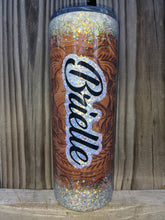 Load image into Gallery viewer, Tooled Leather/Glitter Ombre 20oz Tumbler